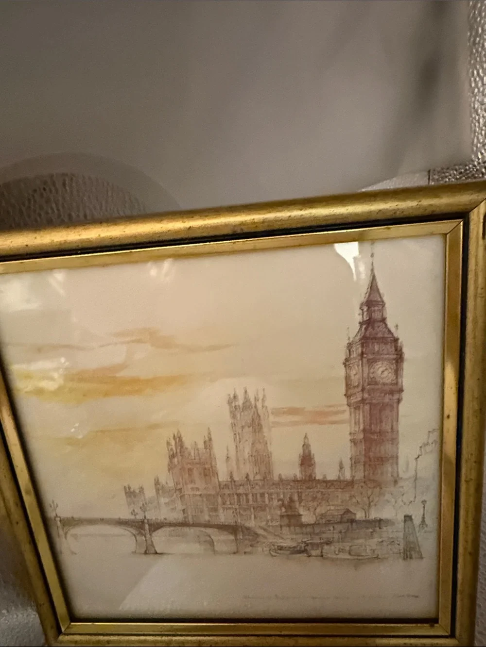 Vintage Water Color depicting the House of Parliament and Big Ben in London